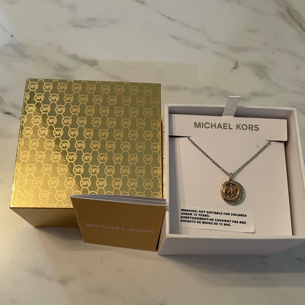 Bnib- Mk Authentic Logo Gold/Silver Diamond Pave Circle Necklace